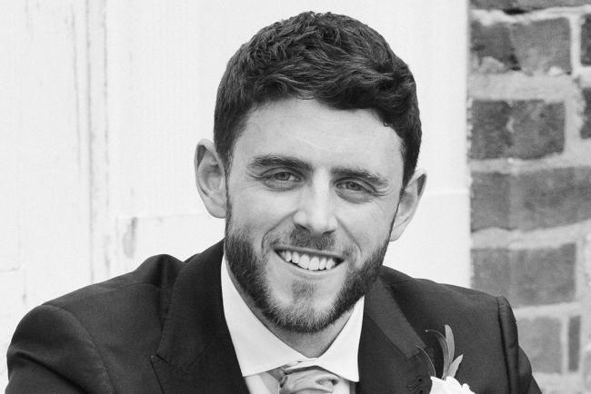 A black and white photograph of PC Andrew Harper